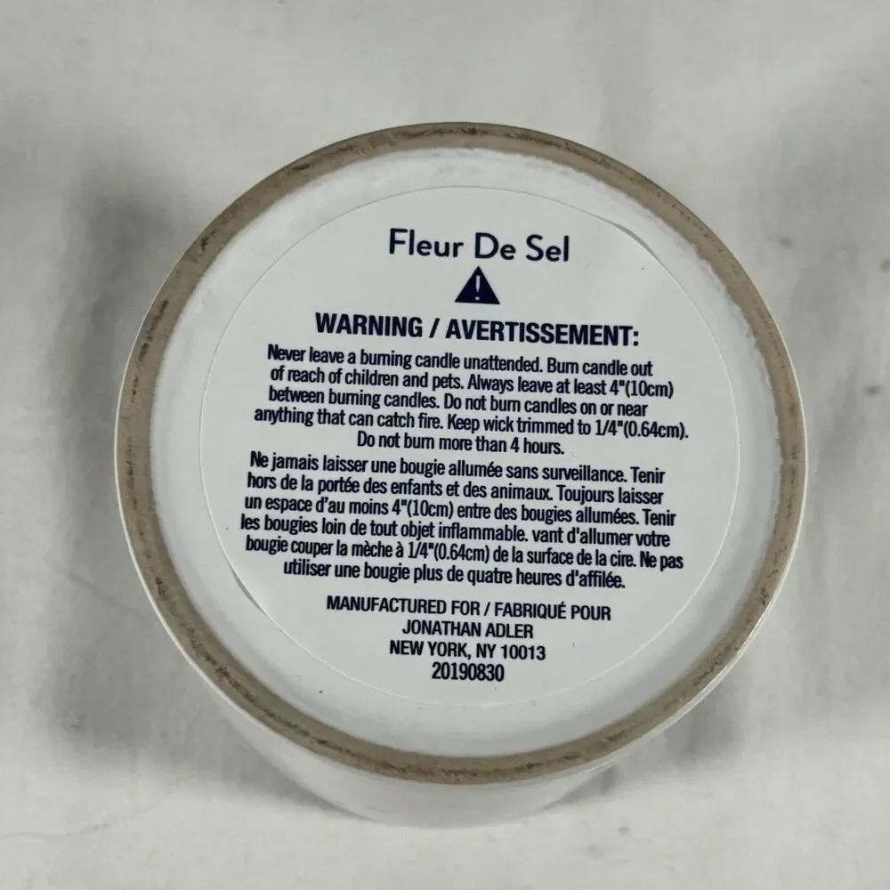 Jonathan Adler Fleur De Sel Candle White Ceramic Jar Partially Used